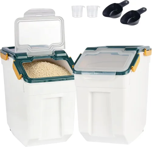 Miniatura 9 de AnRui Contenedor hermético de almacenamiento de harina de 25 libras, cubo de almacenamiento de granos de plástico, dispensador de cereales de arroz
