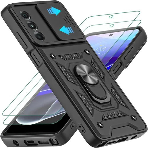 Funda para Moto G Stylus 5G 2022 con cubierta deslizante para cámara y 2 protectores de pantalla HD, soporte de anillo de rotación de 360° [grado