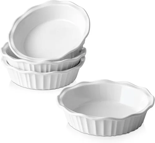 LIFVER Sartenes de cerámica para hornear de 6 pulgadas, juego de 4 platos profundos para tartas de 11.6 onzas, mini platos redondos para tartas,