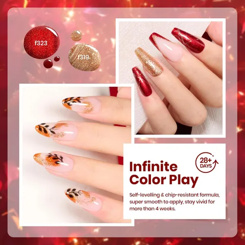 Miniatura 4 de Beetles - Esmalte en gel rojo con purpurina, colección Passion Rush, uñas navideñas con purpurina, rojo, naranja y dorado, para manicura 0-Passion