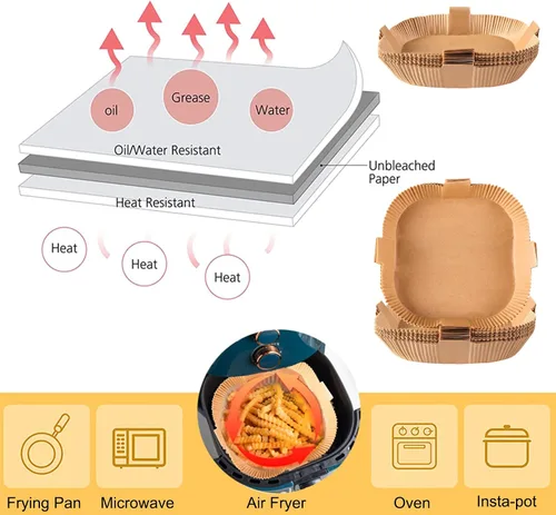 Miniatura 3 de Forro de papel desechable para freidora de aire, papel de hornear cuadrado antiadherente, papel de grado alimenticio para hornear y asar