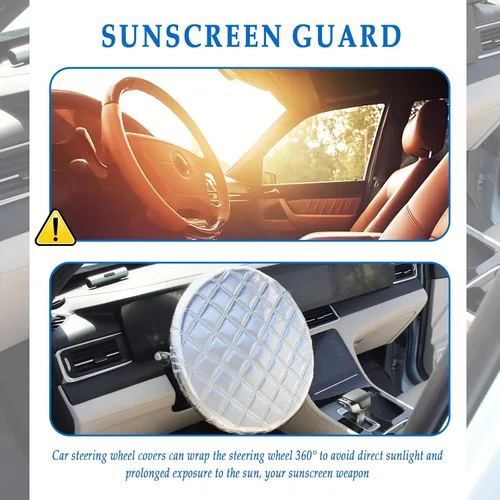 Miniatura 5 de Cubierta de Volante de Coche con Protección Solar, Cubierta de Rueda de Coche de Película de Aluminio para Aislamiento Térmico y Enfriamiento