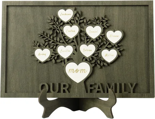 Miniatura 16 de Árbol genealógico con etiqueta de corazón, placas de madera grabadas personalizadas, regalos personalizados para madres, padres, escritorio, nombres