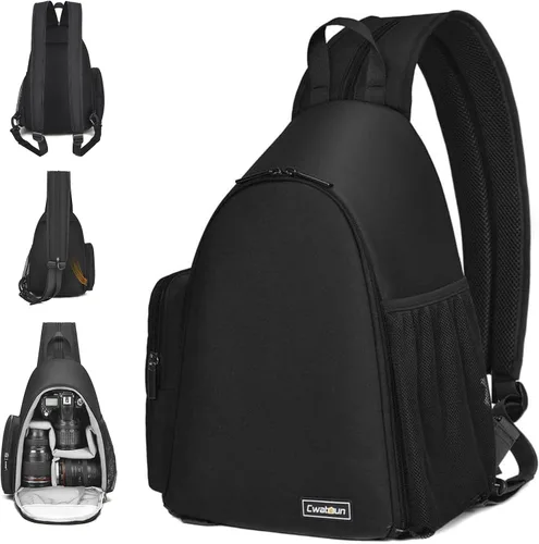 Cwatcun Bolsa para cámara, estuche para cámara con soporte para trípode para cámaras Canon, Nikon, Sony, Pentax, DSLR, SLR, sin espejo, color negro