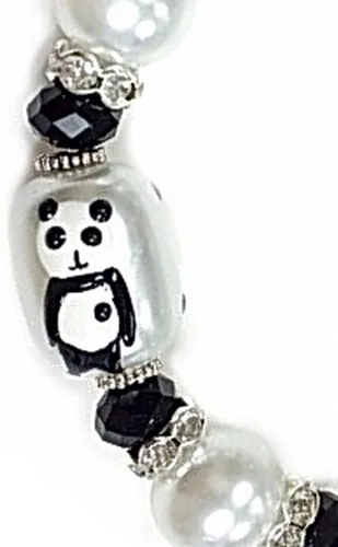 Miniatura 5 de Linpeng Juego de pulseras y pendientes elásticos Panda Beads NegroBlanco