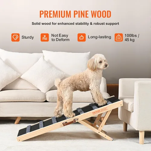 Miniatura 4 de VEVOR Rampa para Perros, Rampa Plegable para Mascotas para Cama, Rampa Ajustable para Perros Pequeños, Grandes, Viejos y Gatos, Rampa de Madera