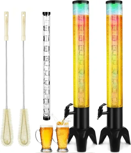 Miniatura 9 de Dispensador de cerveza Margarita Tower, dispensador de torre de mimosa de 50 onzas con tubo de hielo y luz LED, dispensador de torre de bebidas