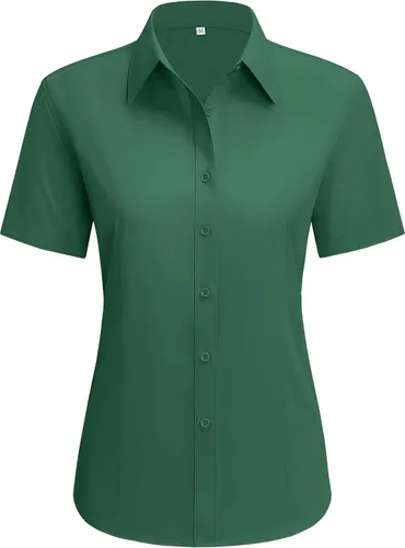 Miniatura 12 de siliteelon Camisas de vestir para mujer, de manga corta, de algodón, camisa con botones abajo, camisa básica con botones arriba, camisas con cuello