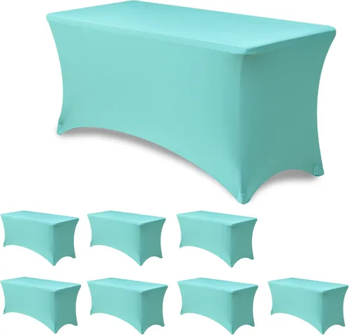 Funda Elástica para Mesa para Mesas Rectangulares de 4 pies - Paquete de 8 Manteles de Spandex Azul Aguamarina con Elástico - Para Mesas Plegables