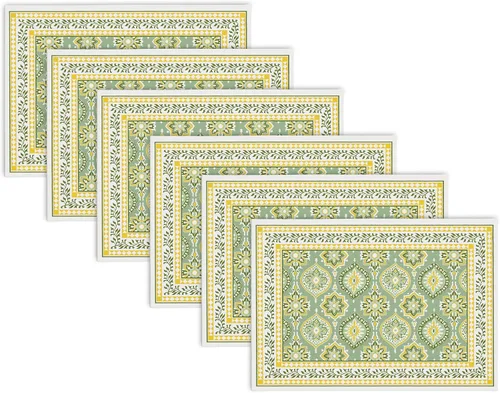 Miniatura 10 de Encasa XO Juego de 6 manteles individuales de lona de algodón con estampado de bloques índigo-02, 18 x 13 pulgadas, estampado a mano de Jaipur