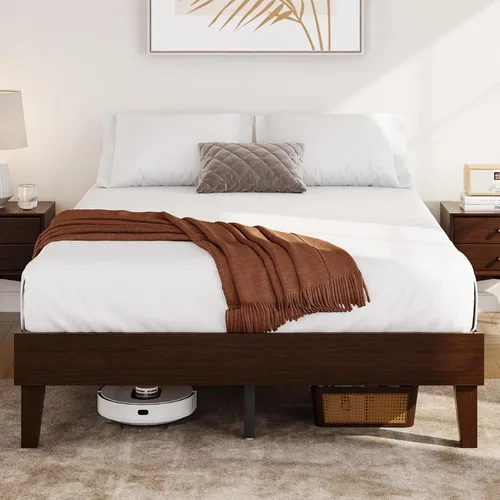 Yaheetech Estructura de Cama Completa de Madera Sólida Natural con Plataforma con Soporte de Listones de Madera, Espacio de 12 Pulgadas Debajo de la