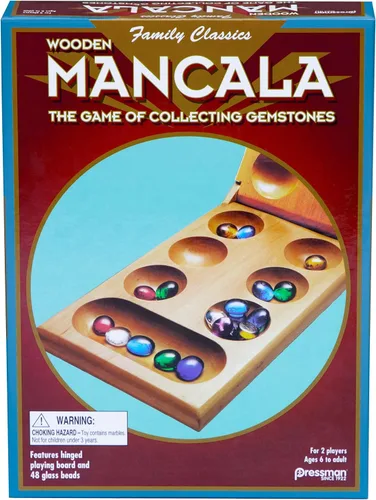 Miniatura 2 de Pressman Juego de Mesa Mancala Divertido juego clásico para adultos y niños Incluye 48 piedras de Mancala de vidrio y tablero de juego de madera