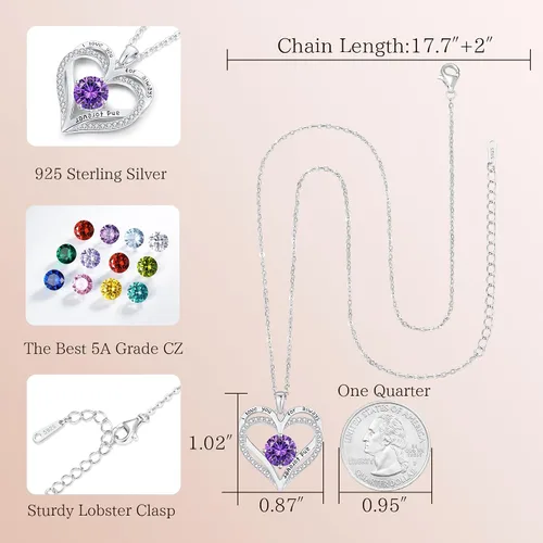 Miniatura 150 de LOUISA SECRET Love Heart Birthstone Necklaces for Women, Birthday Gift for Women, Anniversary Jewelry for Wife Her, 925 Sterling Silver Pendant