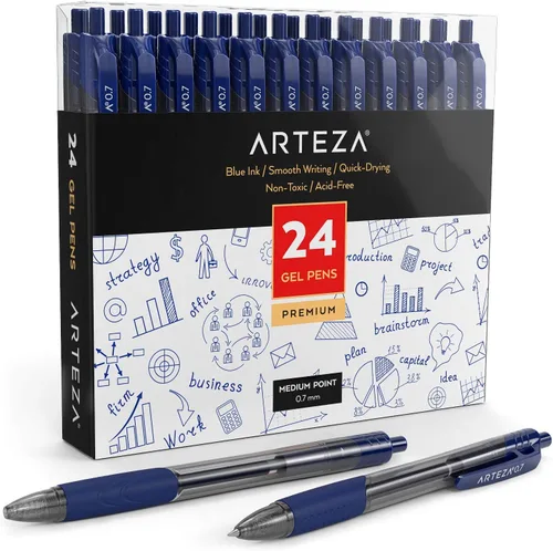 Miniatura 7 de ARTEZA Juego de 30 bolígrafos de gel, 15 bolígrafos retráctiles negros y 15 azules, punta media de 0.028 in para oficina, escuela y tareas diarias
