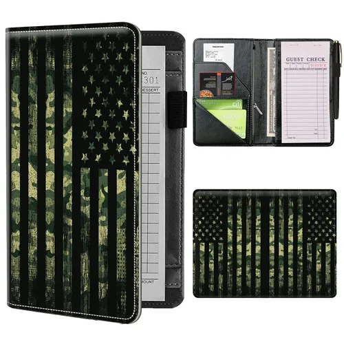 Miniatura 8 de Libros de mesero para camarera con bolsillo con cremallera, lindo esqueleto de baile, almohadillas de cuero para servidor, organizador de meseros