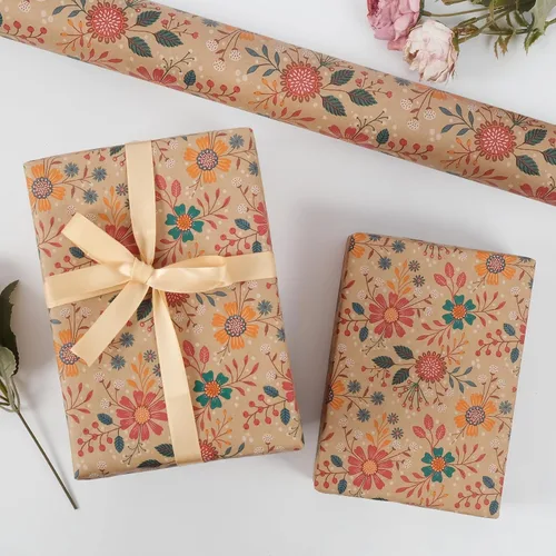 Miniatura 4 de Aimyoo - Rollo de papel de regalo floral kraft - Rollo jumbo - 30 pulgadas x 33 pies - Papel de regalo vintage con flores para todas las ocasiones
