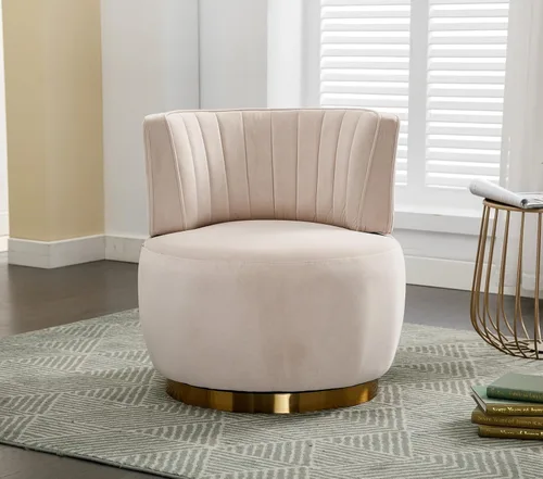 Silla giratoria de terciopelo, moderna silla decorativa tapizada, silla redonda giratoria de 360° con base de metal dorado, cómoda silla de brazo