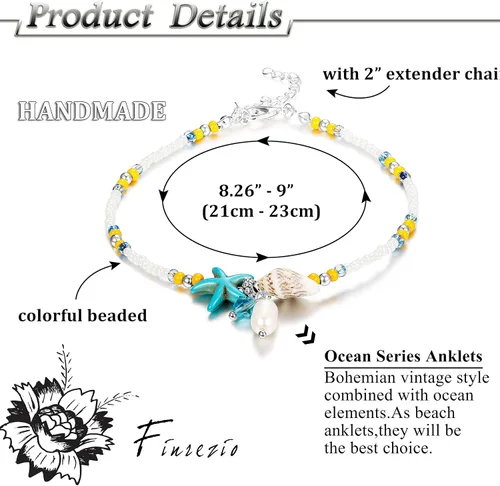 Miniatura 3 de Finrezio 8-12PCS Anklets for Women Girls Adjustable Boho Turtle Starfish Beach Ankle Bracelets Foot Jewelry Set Handmade