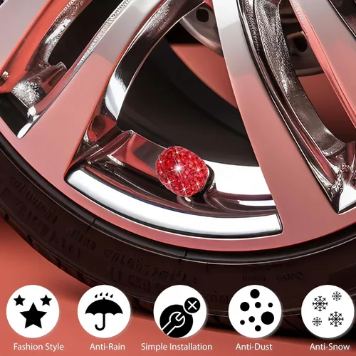 Miniatura 5 de 4 piezas de tapas de válvula de vástago de neumático con cristal brillante y diamante, tapas de válvula de neumático de rueda de coche a prueba