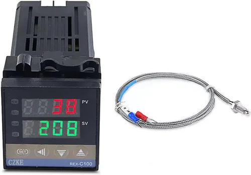 OSGC Controlador de temperatura digital PID REX-C100 de 220 V + juego de controlador PID de termopar SSR+K max.40A + disipador de calor (color :