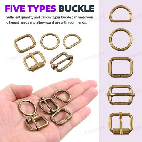 Miniatura 6 de Swpeet Hebillas de metal de 5 estilos: deslizante ajustable, anillo D, anillo circular Bronce