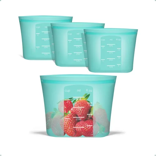 Miniatura 17 de Bolsas de Alimentos Reutilizables, Paquete de 12 Bolsas de Almacenamiento de Alimentos 100% Silicona que se Mantienen de Pie con Cierre Hermético