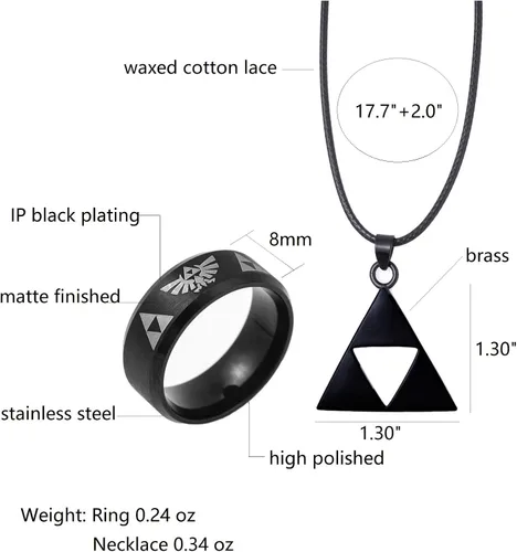 Miniatura 7 de Anillo de acero inoxidable para hombres, collar con colgante triangular, juego de joyas de cosplay para entusiastas