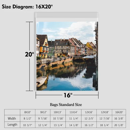 Miniatura 2 de Mat Board Center, paquete de 50 bolsas de almacenamiento de 16 3/8 pulgadas x 20 1/8 pulgadas sin ácidos, fundas transparentes para impresiones