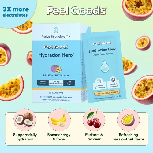 Miniatura 2 de Feel Goods Hydration Hero - Paquetes de electrolitos en polvo sin azúcar para hidratación diaria, mezcla de bebidas con electrolitos con magnesio