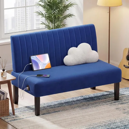 Miniatura 11 de STHOUYN Mini Sofá Pequeño y Cómodo Sin Brazos con Puerto USB para Dormitorio, Sofás de Terciopelo para Espacios Pequeños, Sala de Estar, Oficina
