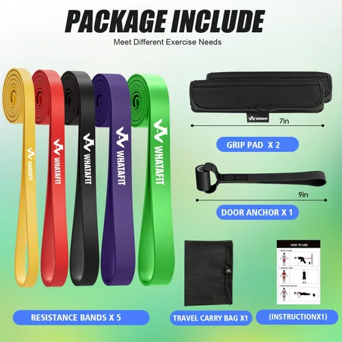 Miniatura 5 de WHATAFIT Resistance Bands,Pull Up Assist Bands Set with Handles, Exercise & Workout Bands with Door Anchor for Men & Women – Home Fitness Equipment