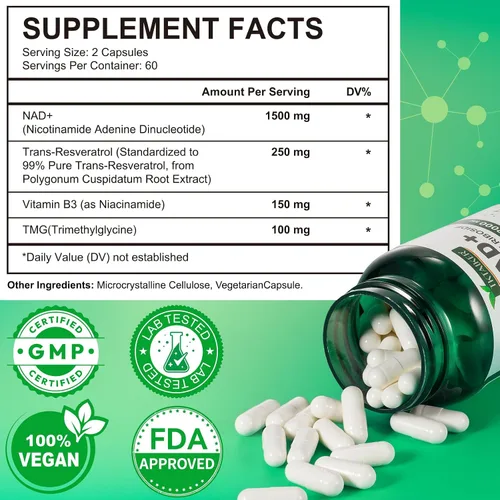 Miniatura 2 de Suplemento NAD+ de 2000 mg extra fuerte para mujeres y hombres, 120p