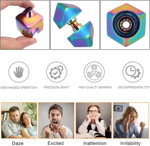 Miniatura 3 de QLKUNLA Fidget Cube Spinner Anti-Ansiedad Enfoque Juguetes Antiestrés EDC Fidgets Spinner 4-en-1 Juguetes Metálico Enfoque Juguetes de Dedo Cubo