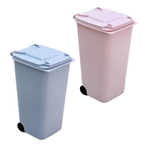 2 botes de basura decorativos de escritorio, mini cubos de basura para oficina y hogar, ligeros y portátiles para organizar objetos pequeños y