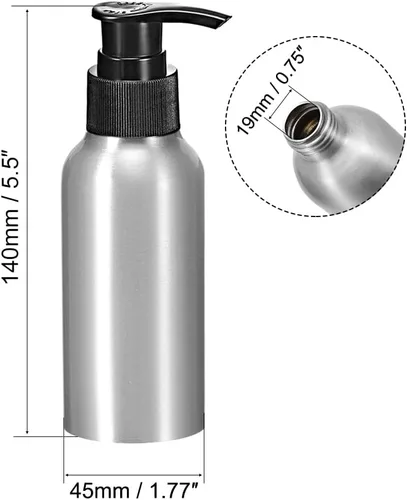 Miniatura 2 de uxcell Botella de bomba de aluminio de 4 oz/4.1 fl oz con tapa de bomba negra, botella de viaje vacía recargable para cocina y baño, 2