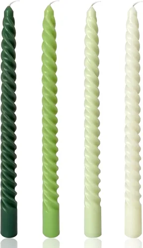 Velas cónicas en espiral de 10 pulgadas para decoración del hogar, paquete de 4 candelabros con degradado verde para cenas, fiestas, bodas,