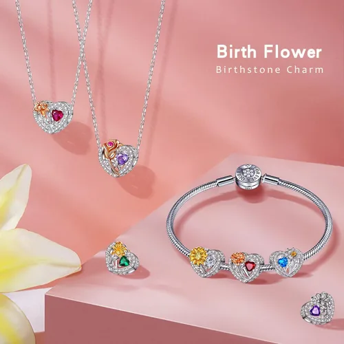 Miniatura 4 de Dije de flor de nacimiento para pandora, pulseras, collar, plata de ley 925, dije de amor, cumpleaños, día de la madre, Navidad, regalos