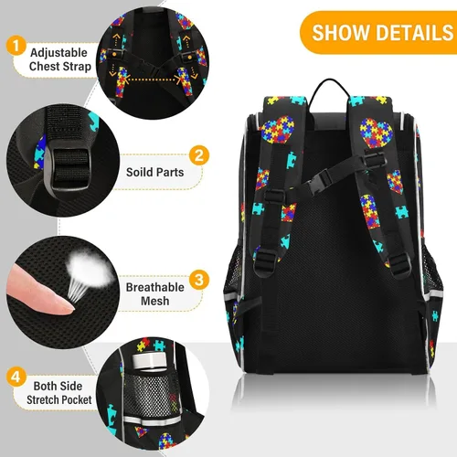 Miniatura 2 de Mochila con tira reflectante para niños y niñas, bolsa de escuela primaria, correa extraíble para el pecho, autismo, Bolsa de libros
