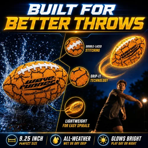 Miniatura 5 de Wave Runner Balón de fútbol LED impermeable que brilla en la oscuridad para niños, adolescentes y adultos - Fútbol iluminado incluye bomba