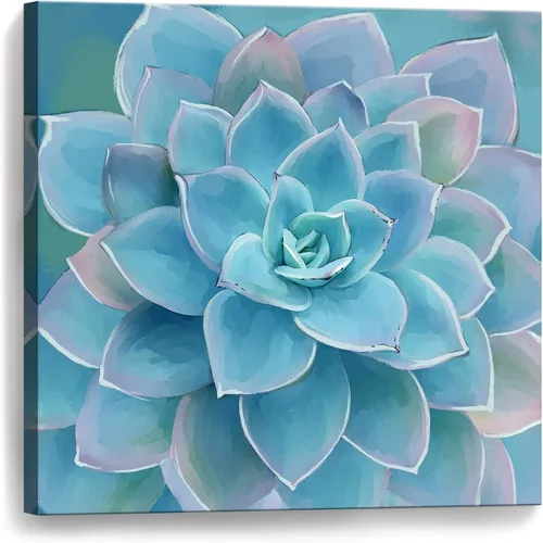 Decoración de baño de suculentas azules, arte de pared enmarcado, moderno, popular, plantas de pared, impresiones en lienzo, decoración de pared