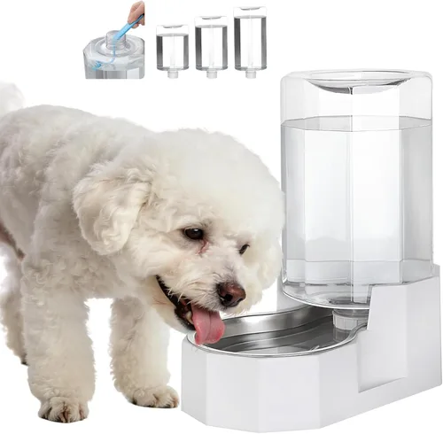 Miniatura 21 de Sfozstra Dispensador Automático de Agua para Mascotas: Cuenco de Agua de Acero Inoxidable Blanco por Gravedad de 8L - con Cepillo Especializado