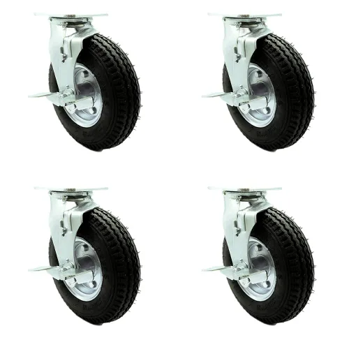 Miniatura 48 de Juego de 4 ruedas neumáticas giratorias de 6 pulgadas, ruedas de goma negra, incluye 2 ruedas giratorias con frenos y 2 rígidas, ruedas resistentes