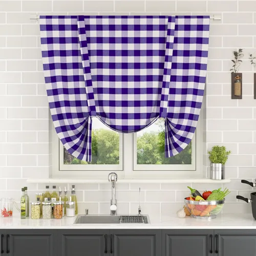 Miniatura 184 de Cenefas de cortina para ventana de 16 pulgadas de largo, 2 paneles de cuadros búfalo, cortinas pequeñas con bolsillo para barra, estilo clásico