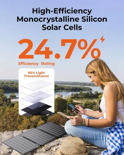 Miniatura 5 de Cargador de panel solar BigBlue de 30 W [Actualizado] con carga rápida USB-A y USB-C, puertos DC, SolarPowa 30 panel solar portátil, resistente al