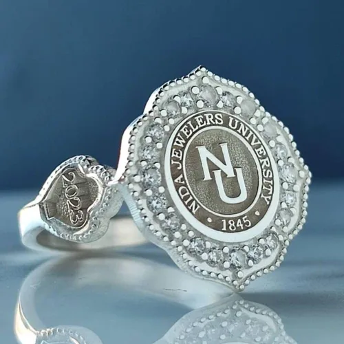 Miniatura 2 de Ssjewel Customized Women Class Rings University Logo Ring Personalized Jewelry Men Women High School Ring 14K White Gold Finish Silver Class Rings