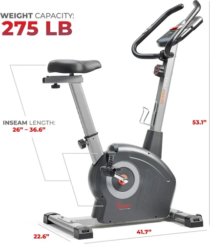 Miniatura 6 de Sunny Health & Fitness Smart Stationary Exercise Upright Bike w/Pulse Sensor & 4-Way Adjustable Seat, Cycling Machine for Home Cardio Training, Free