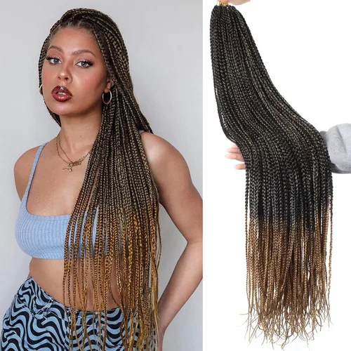 Miniatura 47 de XTREND 10 Pulgadas 6 Paquetes Trenzas de Caja de Ganchillo Cabello Pre-anudado Sin Nudos Bobo Trenzas de Caja 3X Extensiones de Cabello Trenzado 1b#