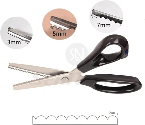 Miniatura 6 de Tijeras de tela para pintar, tijeras negras profesionales con mango de acero inoxidable festoneado dentado para cuero, sastrería, manualidades