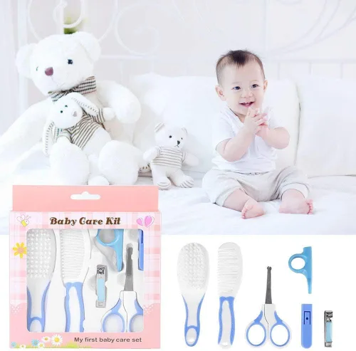 Miniatura 3 de Fdit Baby Grooming Kit, Safe Portable Nail Hair Care Set for Newborn Infant Blue 6PCS Soft Brush Comb Rounded Scissors Clipper Covers Nursery Travel
