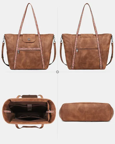 Miniatura 7 de FADEON Bolso Grande para Laptop de Cuero para Mujer, Bolso de Mano de Diseño, Mochila de Viaje a la Moda, Bolso de Hombro 1 estilo retro marrón